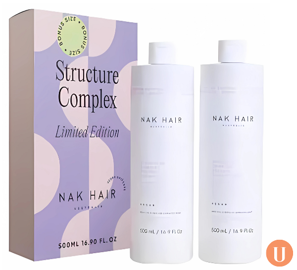 Nak Hair Structure Complex product set with box and two bottles on a white background