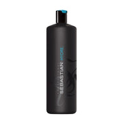 Black bottle of Sebastian Hydre hair product on a white background