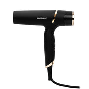 Black hair dryer with 'Silver Bullet' branding on a white background