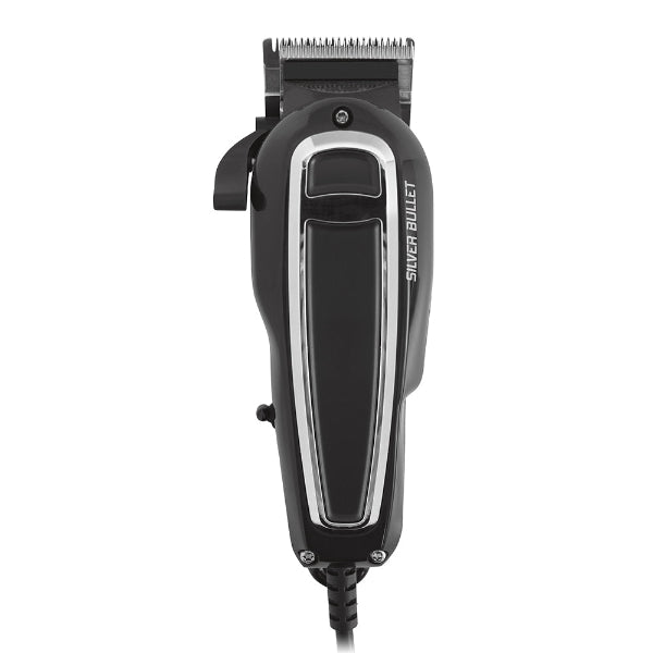 Black hair clipper with 'Silver Bullet' branding on a white background