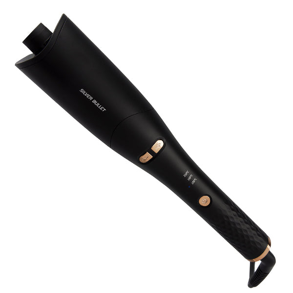 Black hair styling tool with 'Silver Bullet' branding on a white background
