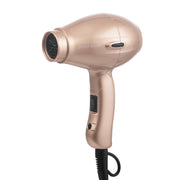 Rose gold hair dryer on a white background