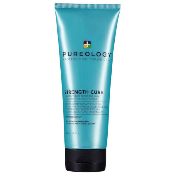 Blue tube of Pureology Strength Cure on a white background