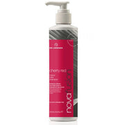 Shampoo bottle with red label on a white background