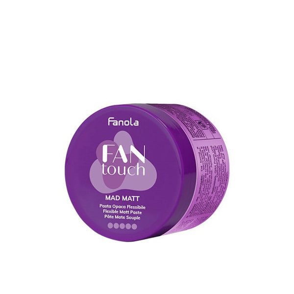 Purple container of Fanola Fan Touch Mad Matt hair product on a white background