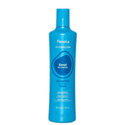 Blue shampoo bottle with Fanola branding on a white background