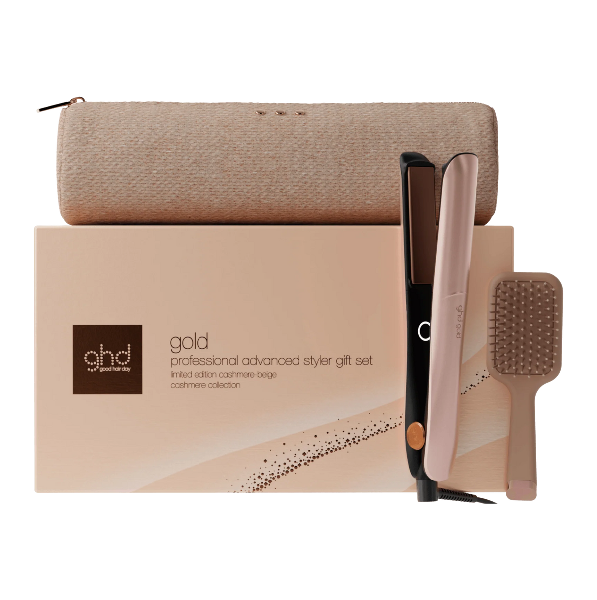 NEW GHD GOLD HAIR STRAIGHTENER FESTIVE GIFT SET IN CASHMERE BEIGE