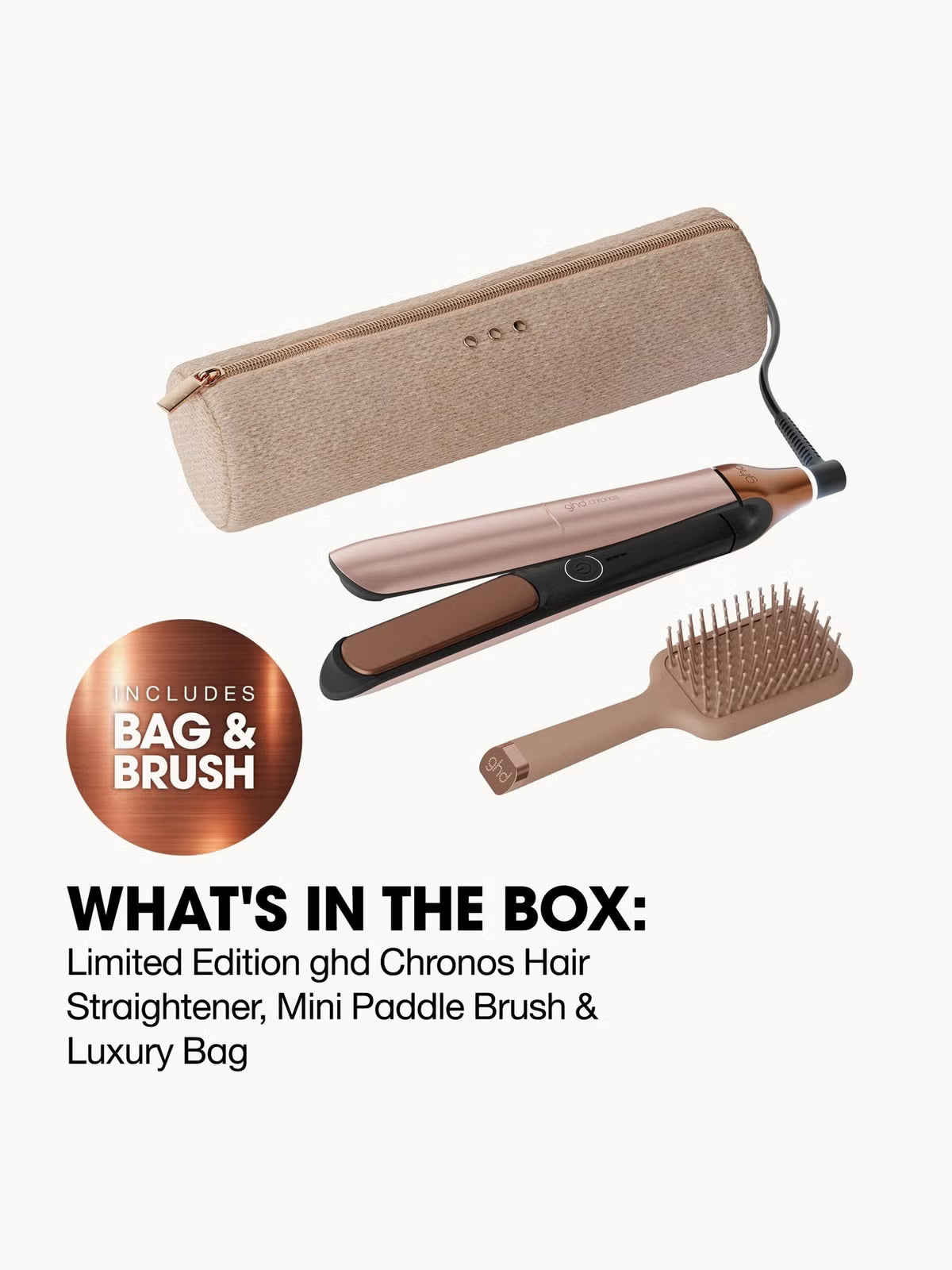 NEW GHD CHRONOS HAIR STRAIGHTENER FESTIVE GIFT SET IN CASHMERE BEIGE