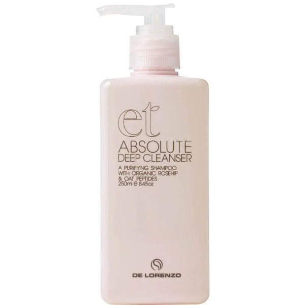 Shampoo bottle labeled 'Absolute Deep Cleanser' by De Lorenzo on a white background