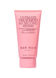 Pink tube of NAK Hair Ultimate Treatment 60 Second Repair on a white background