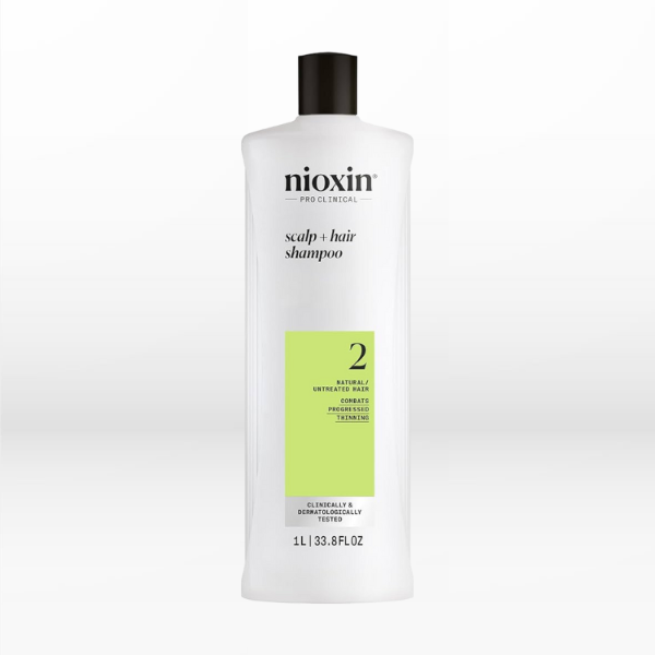 Nioxin shampoo bottle on a white background