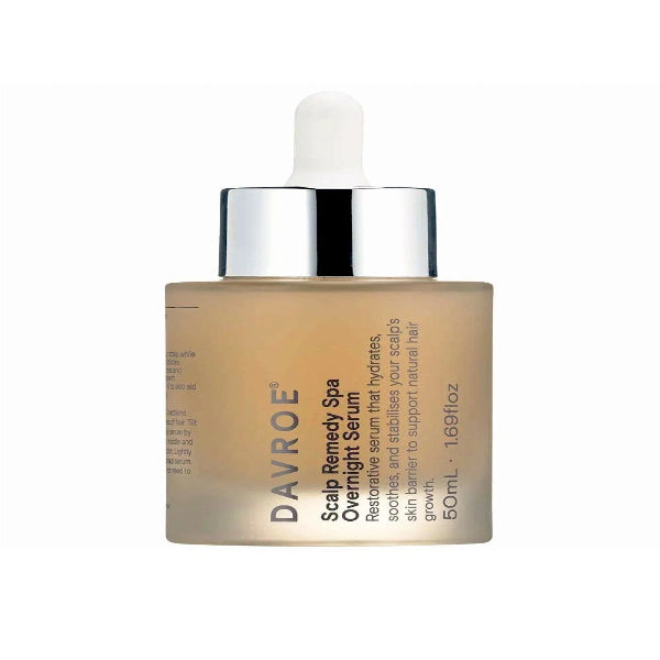 Davroe Scalp Remedy Spa Overnight Serum bottle with dropper on a white background