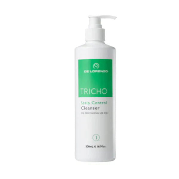Bottle of De Lorenzo Tricho Scalp Control Cleanser on a white background