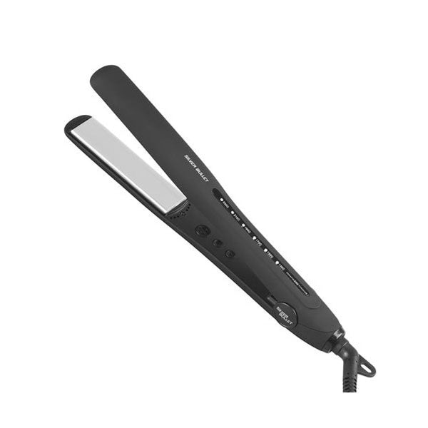Black hair straightener on a white background