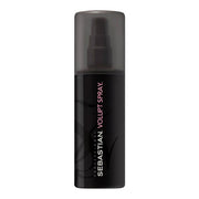 Black hair spray bottle with 'Sebastian' branding on a white background